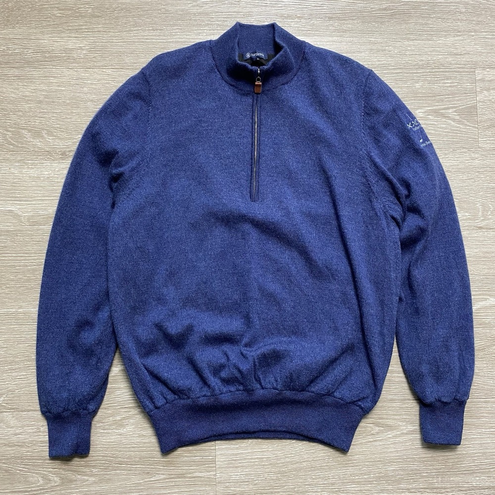 Turtleson 100% Merino Wool 1/4 Zip Pullover Sweater Men's XL Blue Classic Golf